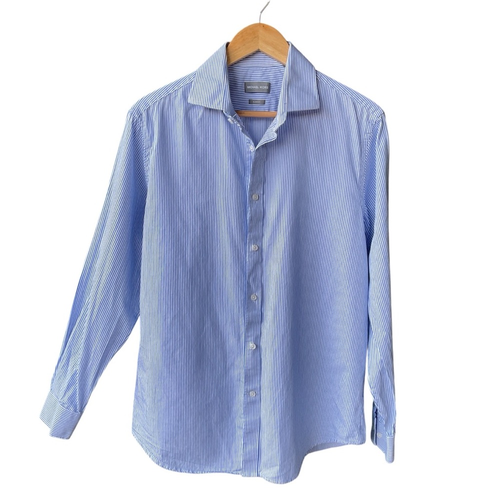 michael kors Shirt Top Slim Fit Button Up Blue Stripes Preppy Business consign L